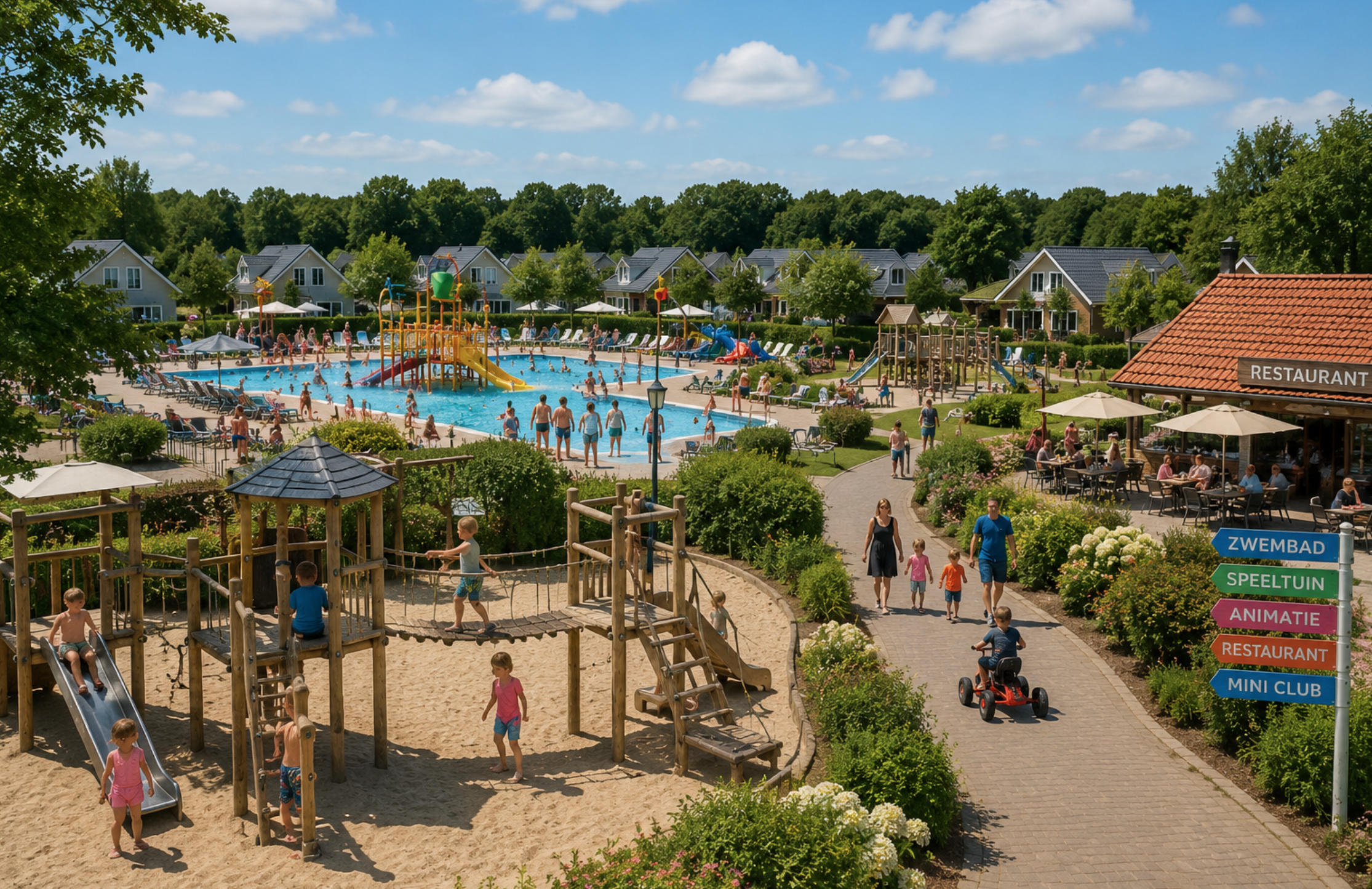 Spelende kinderen op de speeltuin van een kindvriendelijk vakantiepark